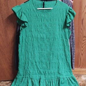 Green Ruffle Sleeve Dress